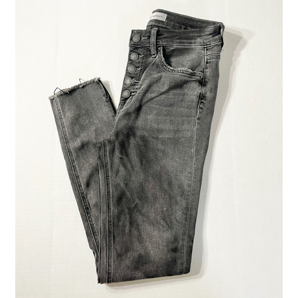 Flying Monkey Jeans Sz 26 Faded Black High Rise Skinny Button Fly Raw Hem F4141